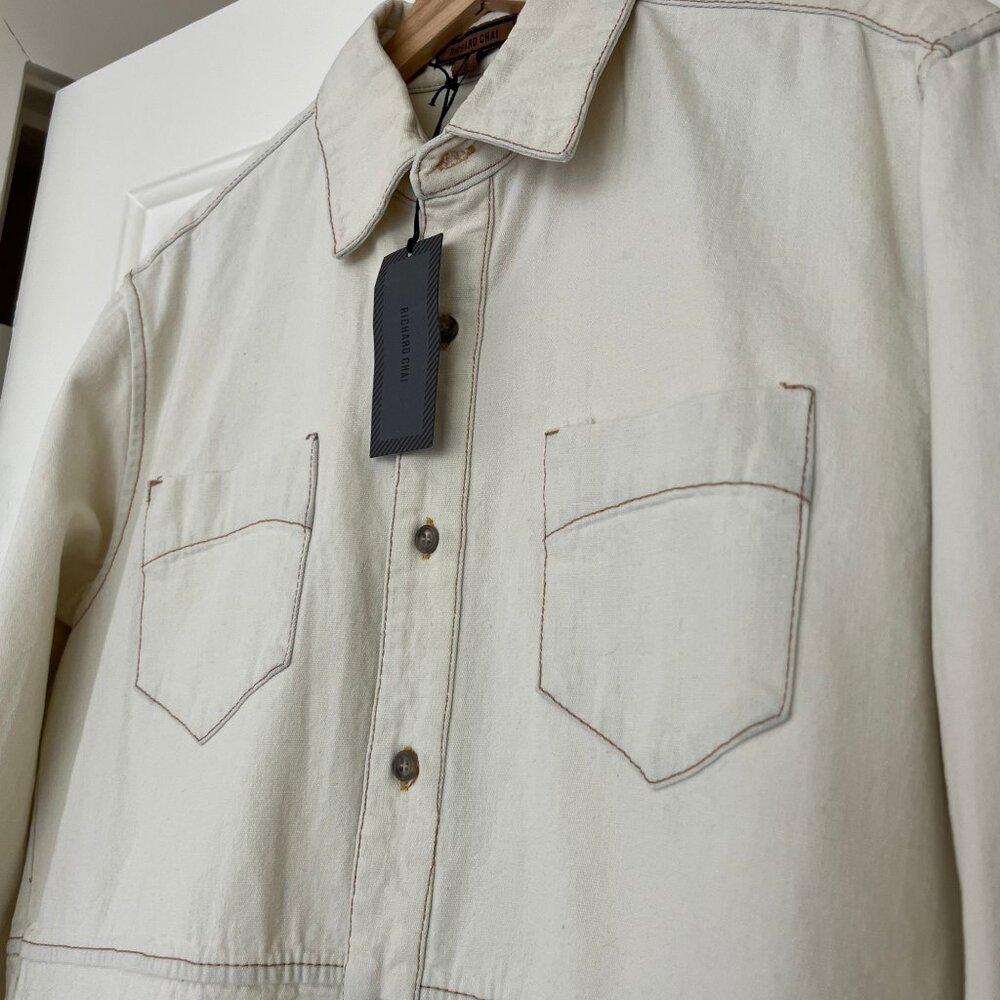 Richard Chai Bleached Button Down Shirt Double Pocket Cotton Size S NWT - Picture 6 of 7